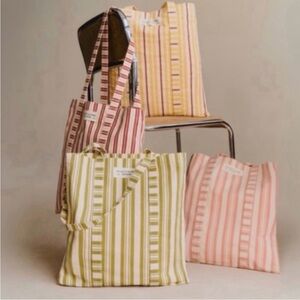 New Sézane Green Striped Tote Bag